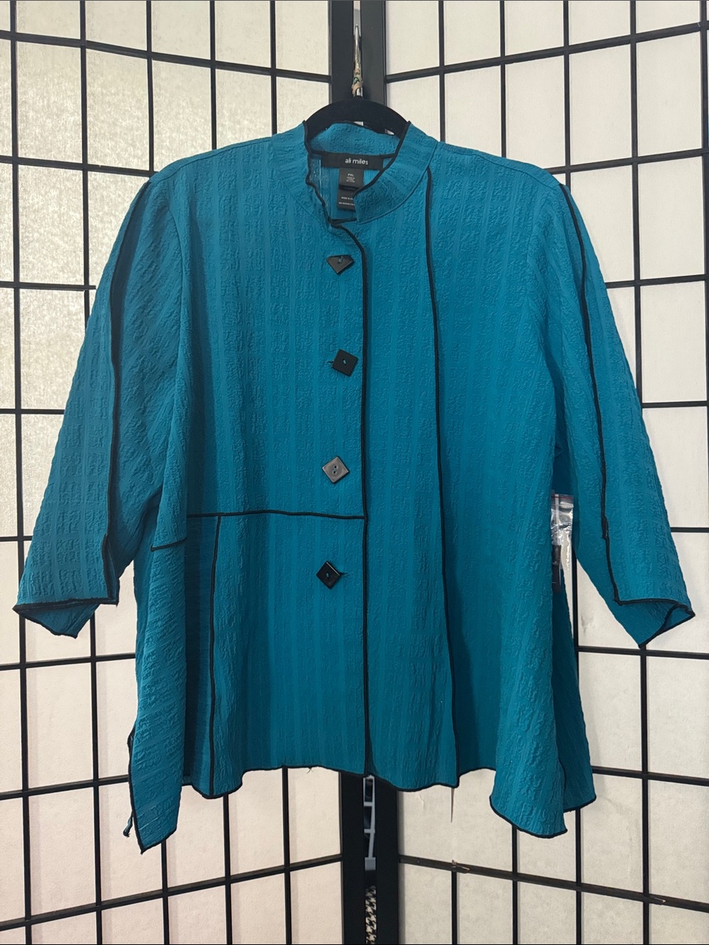 Ali Miles Teal Textured Button-Up Top
